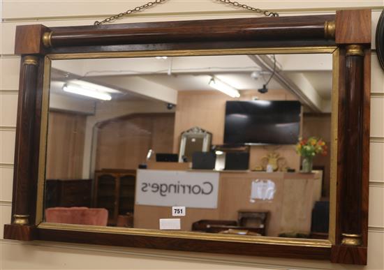 A rosewood overmantel mirror W.90cm